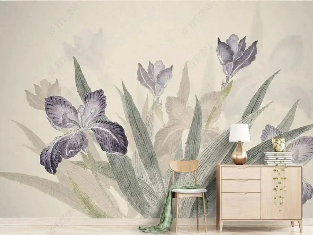 Purple Tropical Flowers Wallpaper Mural-ChandeliersDecor.com