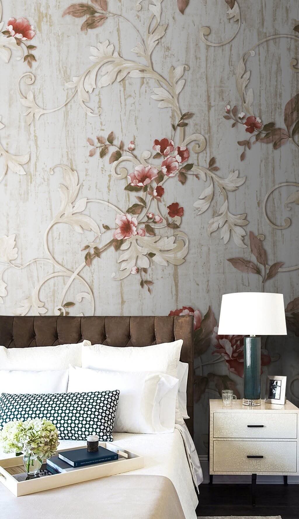 Red Floral Vales Wallpaper Mural-ChandeliersDecor.com