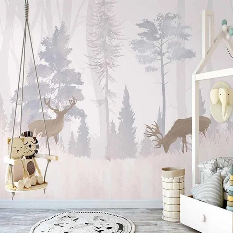 Reindeers in the Forest Nursery Wallpaper-ChandeliersDecor.com