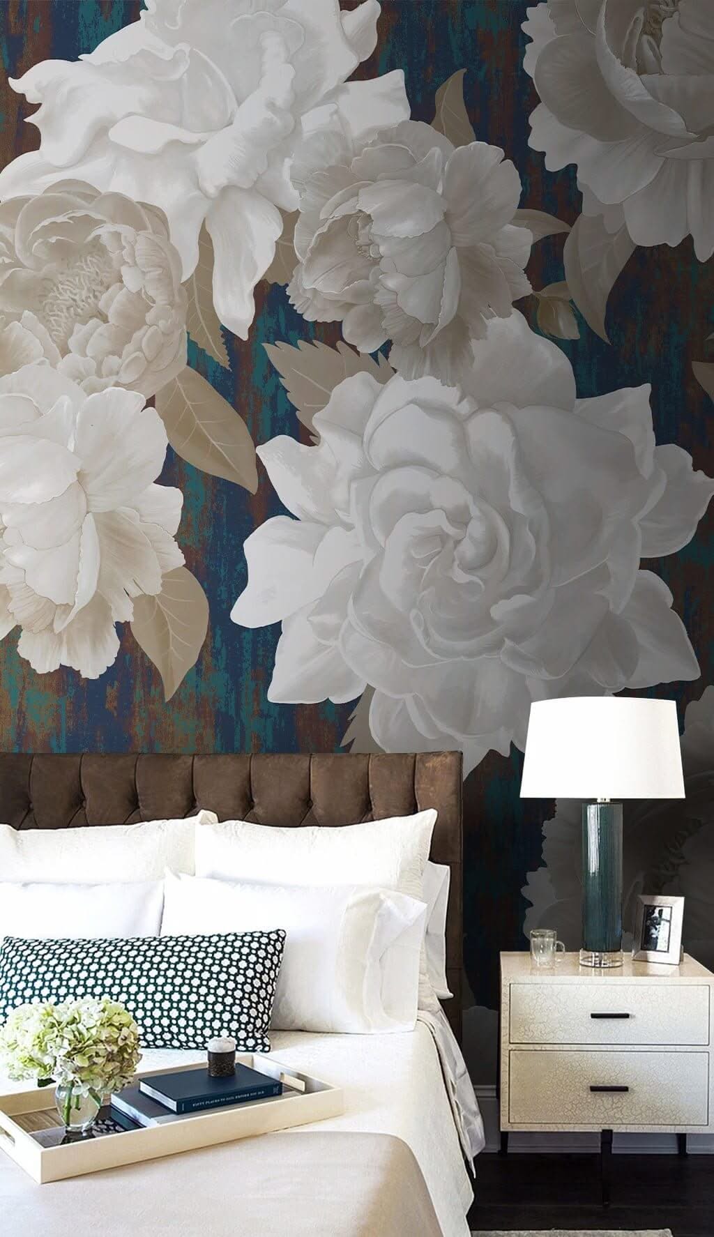 Roses are White Floral Wallpaper Mural-ChandeliersDecor.com