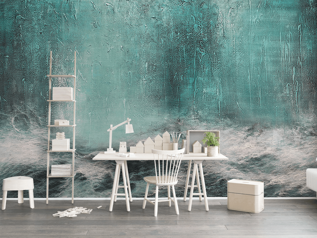 Sea Green Abstract Art Wallpaper Murals-ChandeliersDecor.com
