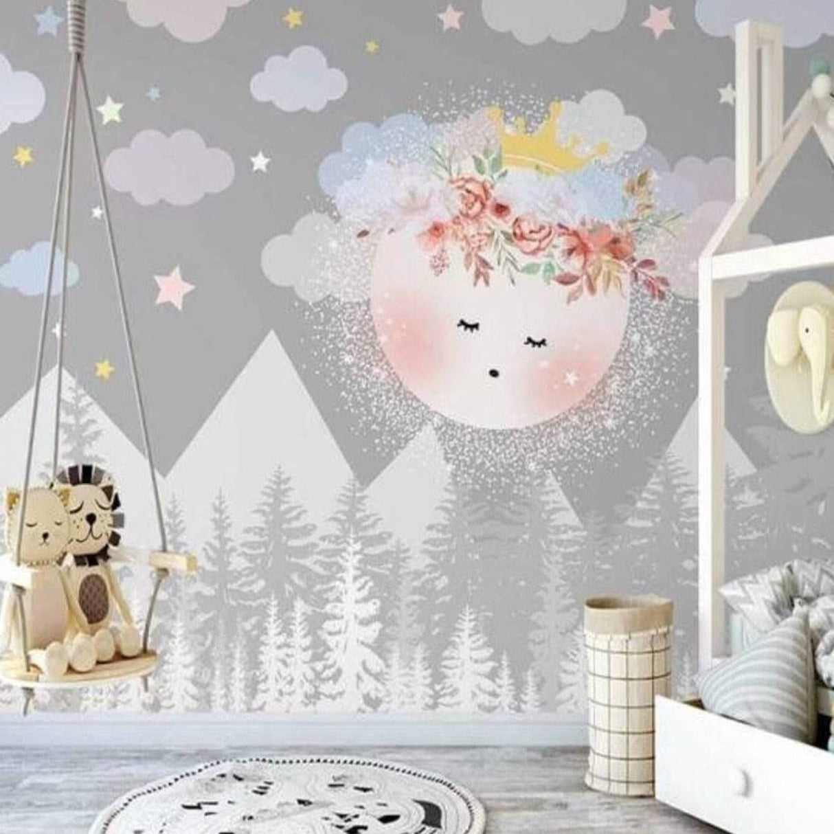 Serene Grey Mountain Peaks Wallpaper-ChandeliersDecor.com