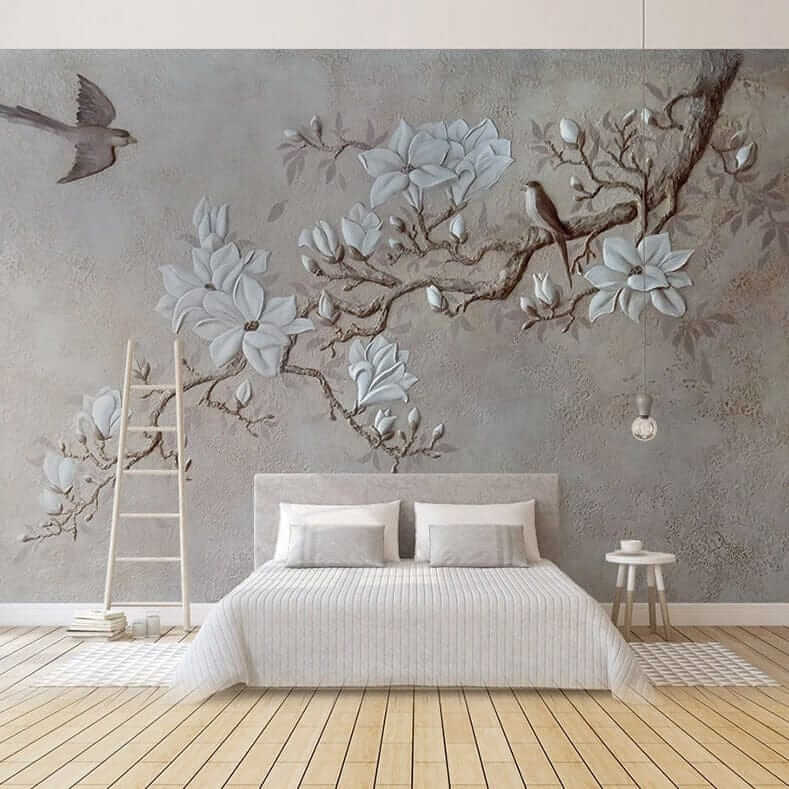 Tree Branch with White Flowers Wallpaper - Nature Prints-ChandeliersDecor.com
