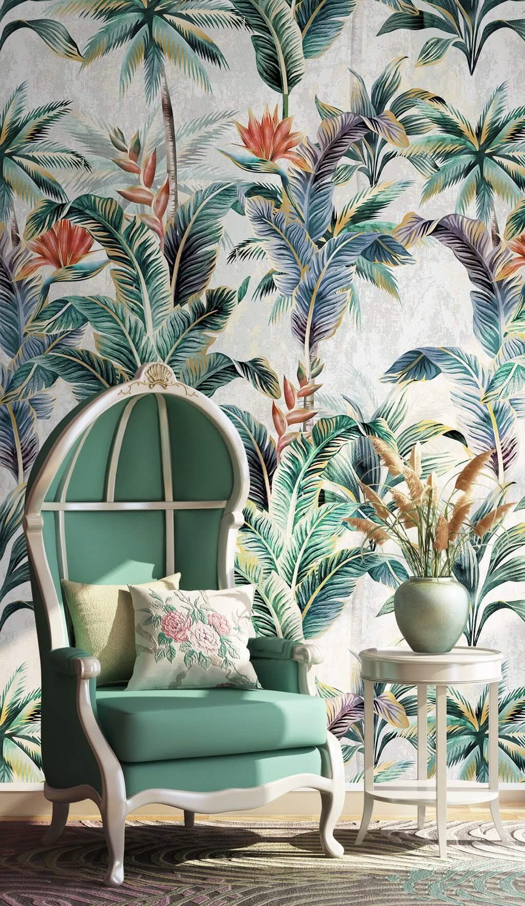 Tropical Green Trees Wallpaper Mural-ChandeliersDecor.com