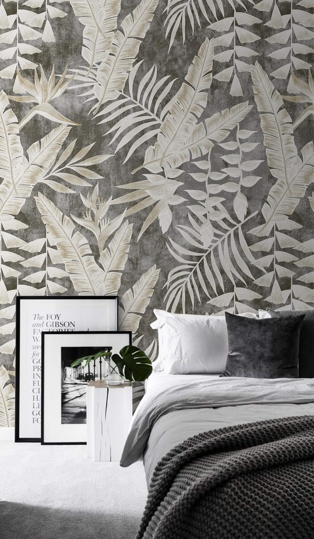 Tropical Grey Garden Wallpaper Mural-ChandeliersDecor.com