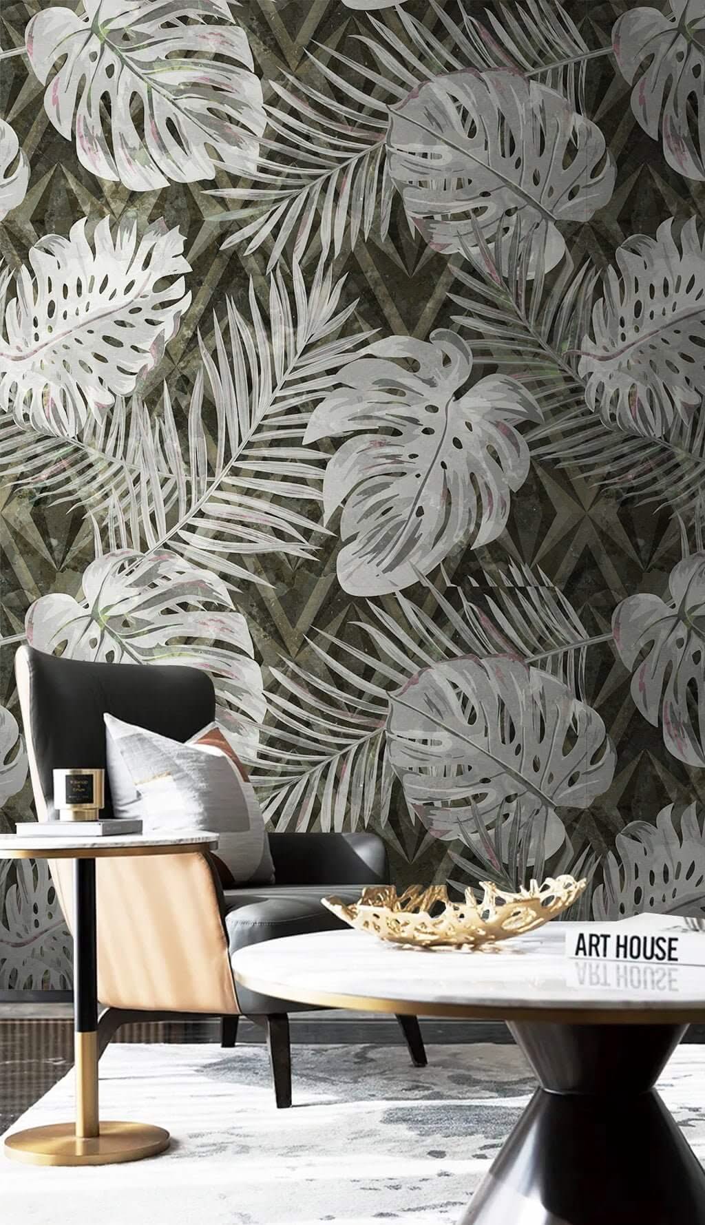 Tropical Leaves Ambush Wallpaper Mural-ChandeliersDecor.com