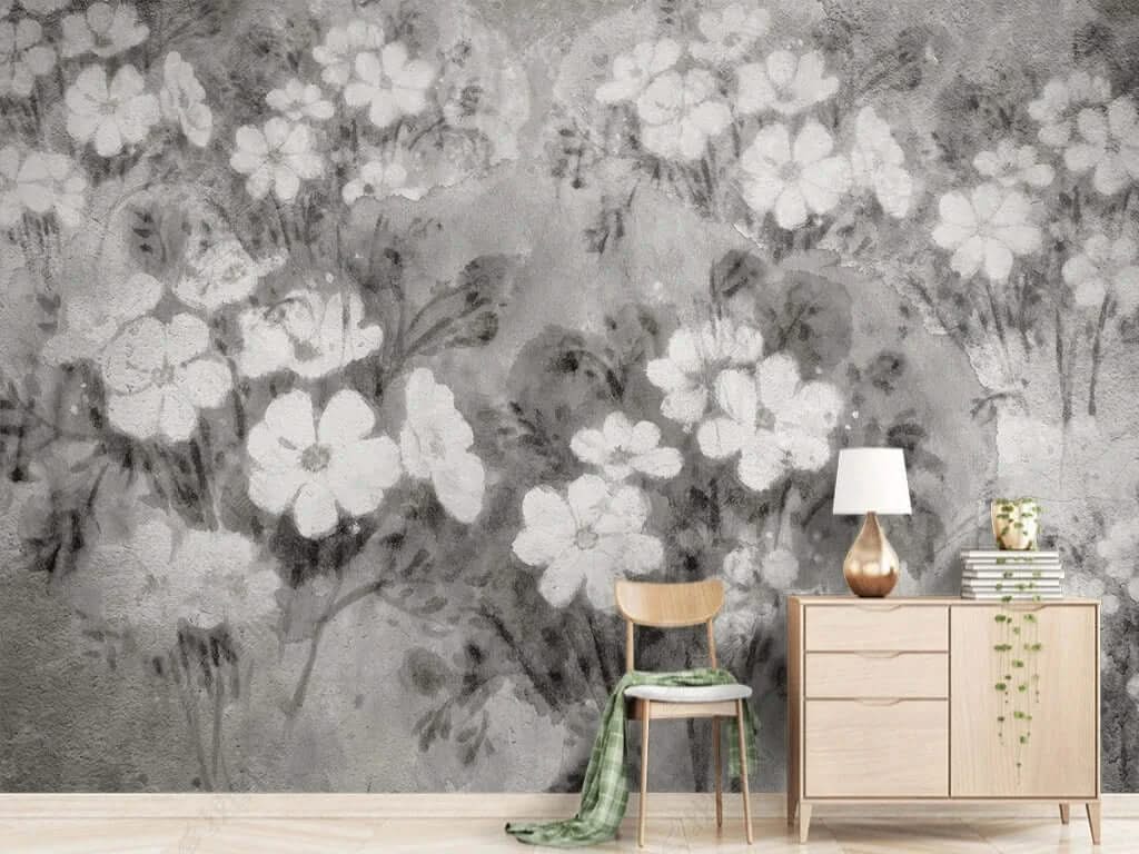 Vintage Black and White Flowers Wallpaper Mural-ChandeliersDecor.com