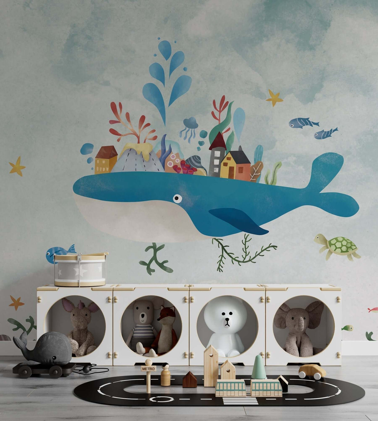 Whale Adventure - Kids Room Wallpaper Mural-ChandeliersDecor.com