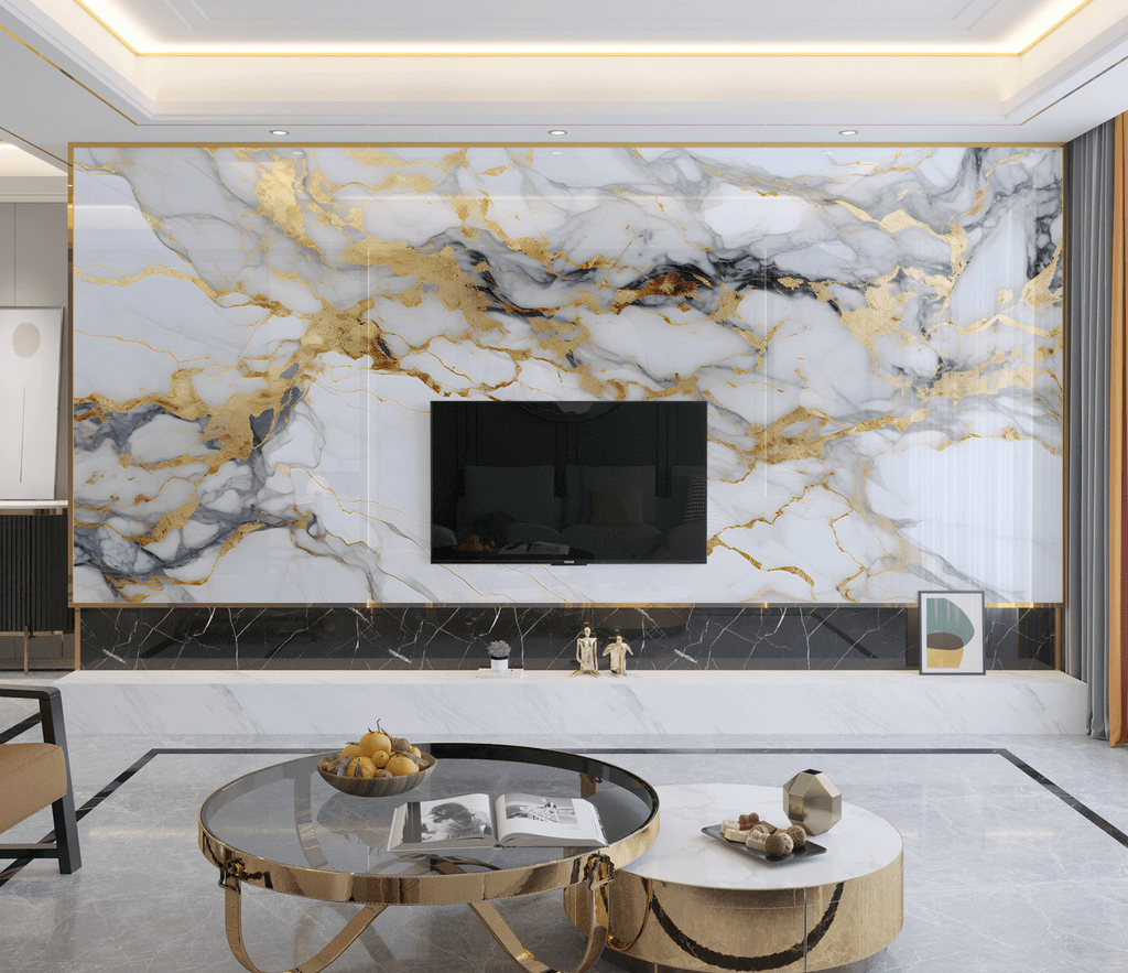White & Gold Stone - Marble Wallpaper Murals-ChandeliersDecor.com