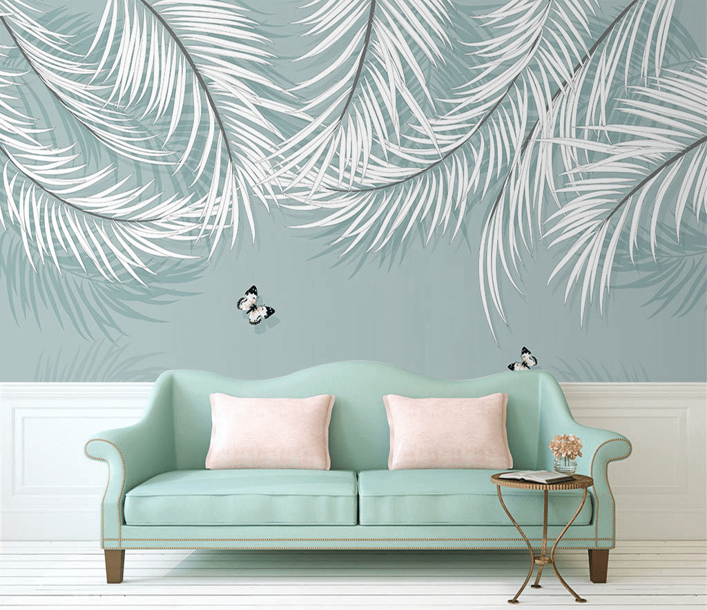 White Leaves Wallpaper Murals: Nature-inspired Wall Decor-ChandeliersDecor.com