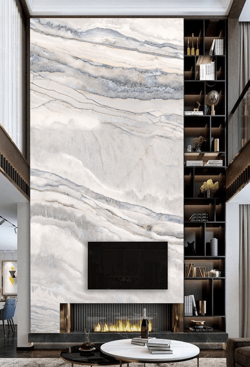 White Waves Stone - Marble Wallpaper Murals-ChandeliersDecor.com