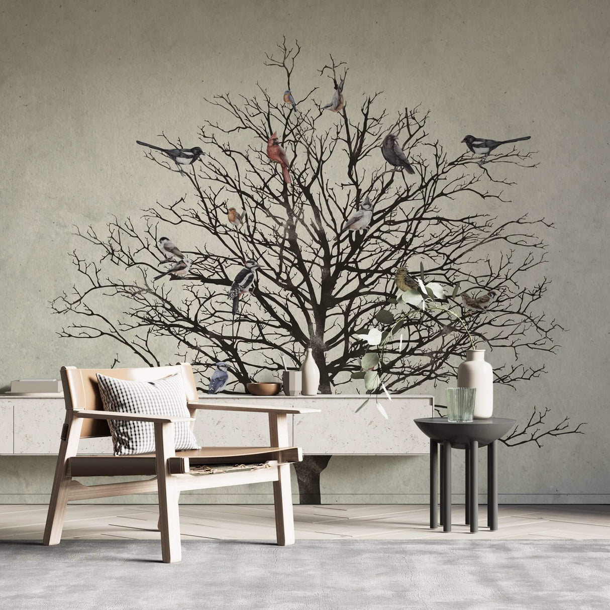 Winter Birds Tree Walllpaper Mural - Enhance Your Space-ChandeliersDecor.com