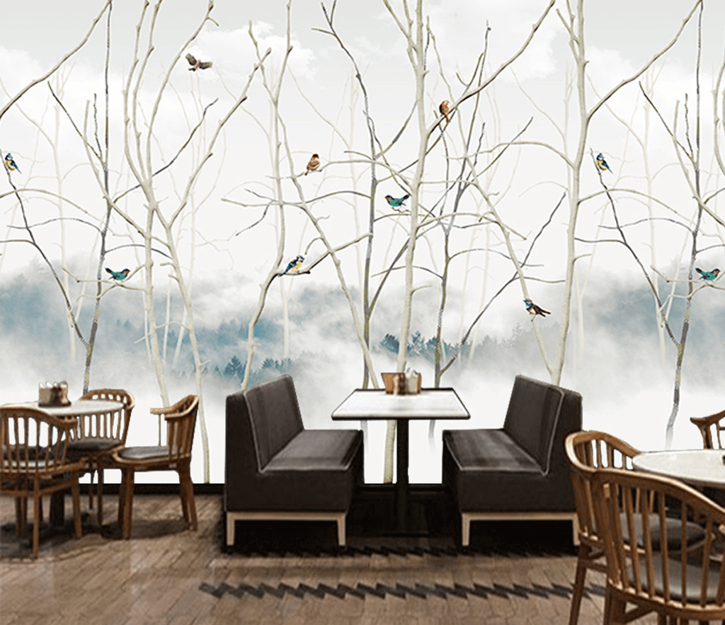 Winter Tree Trunks Wallpaper Mural - Impressive Décor Choice-ChandeliersDecor.com