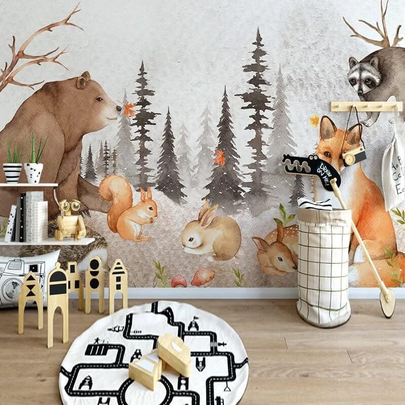 Woodland Forest Nursery Wallpaper - Forest Mural-ChandeliersDecor.com