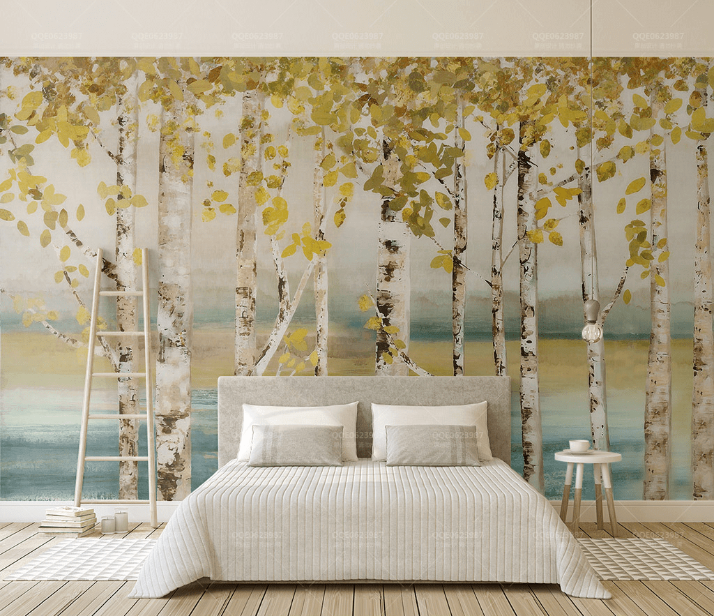 Yellow Tree Trunks Wallpaper Murals-ChandeliersDecor.com