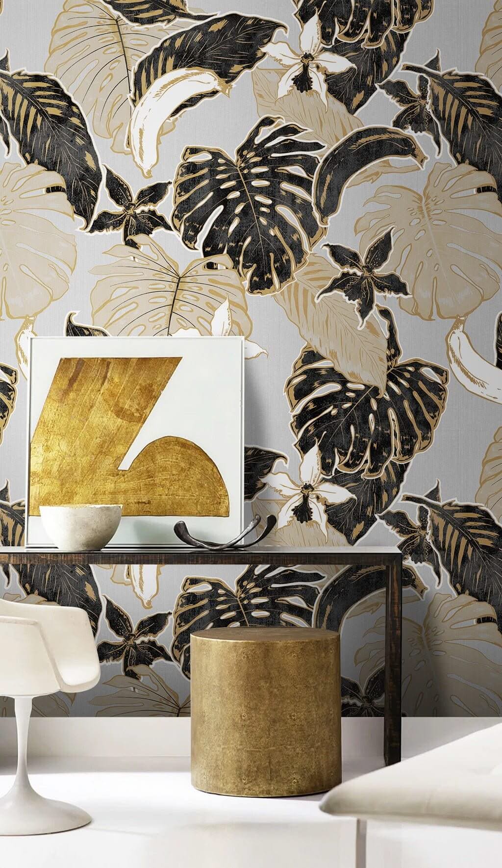 Yellow Tropical Greenary Wallpaper Mural-ChandeliersDecor.com