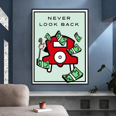 Monopoly Never Look Back Card Canvas Wall Art-ChandeliersDecor