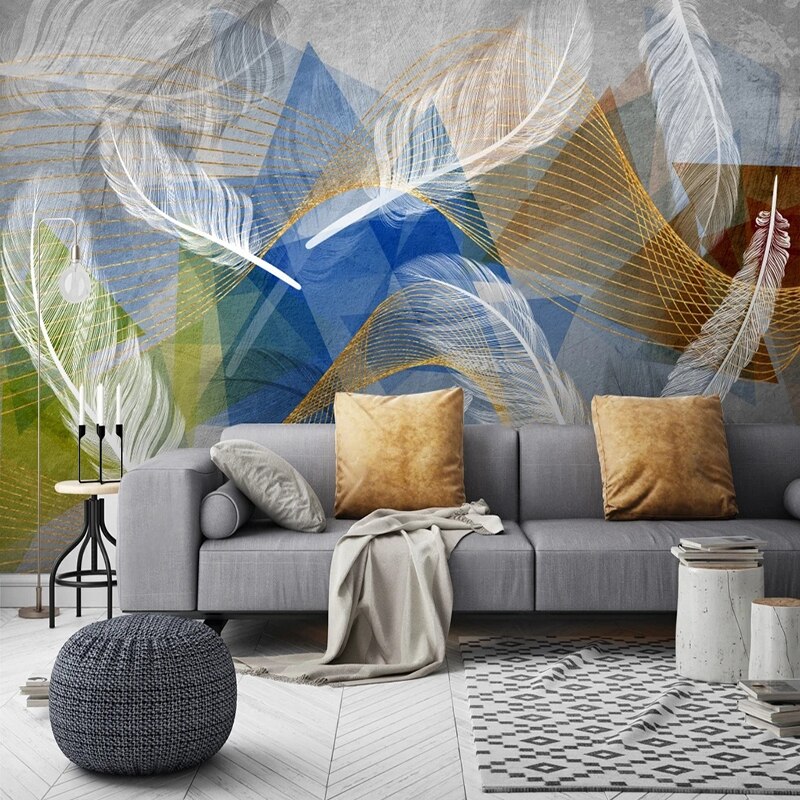 3D Geometric White Feather Wallpaper for Home Wall Decor-ChandeliersDecor