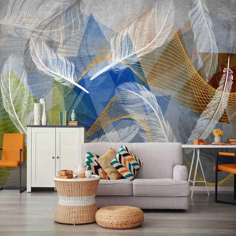 3D Geometric White Feather Wallpaper for Home Wall Decor-ChandeliersDecor