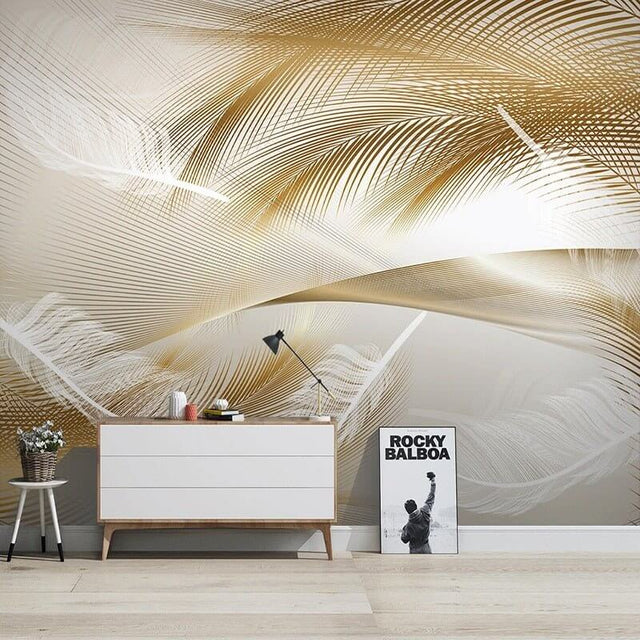 3D Golden Feather Wallpaper for Home Wall Decor-ChandeliersDecor.com