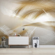 3D Golden Feather Wallpaper for Home Wall Decor-ChandeliersDecor