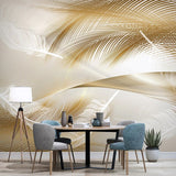 3D Golden Feather Wallpaper for Home Wall Decor-ChandeliersDecor