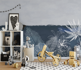 3D Grey Floral Design - Tropical Wallpaper Mural-ChandeliersDecor