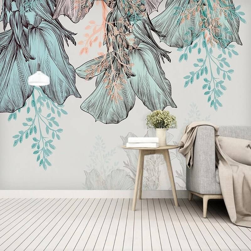 3D Leaves Design Theme: Tropical Wallpaper Murals-ChandeliersDecor.com