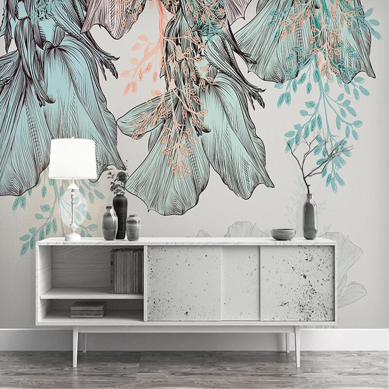 3D Leaves Design Theme: Tropical Wallpaper Murals-ChandeliersDecor