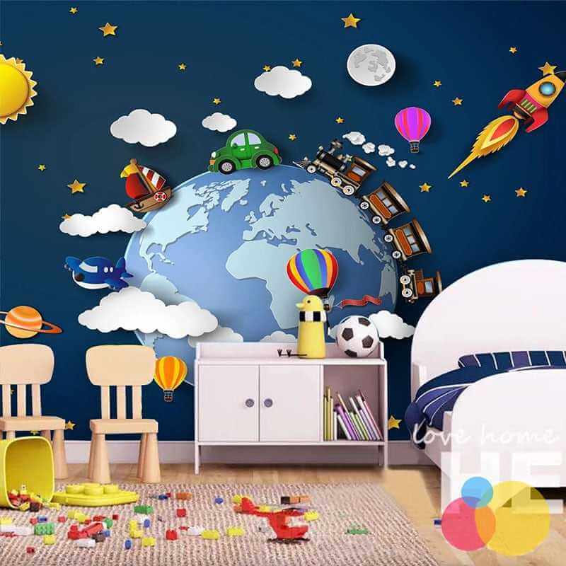 Train 3D : Papier peint pour chambre d'enfant - Explorez la décoration murale parfaite