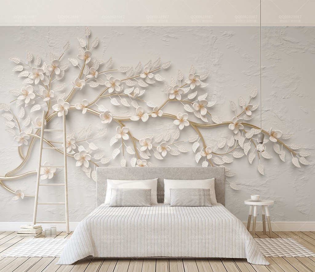 3D Tree Bended Branches Wallpaper Murals-ChandeliersDecor