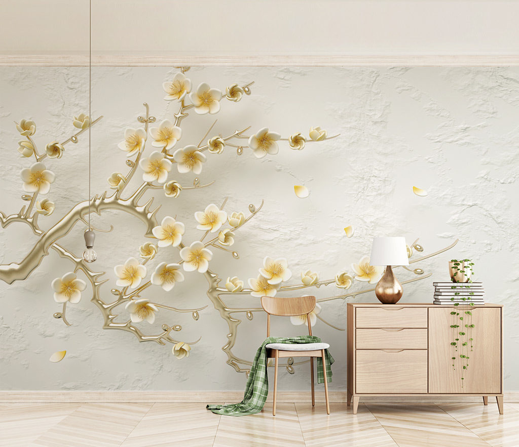 3D Tree Flowers Wallpaper Murals - Transform Your Walls-ChandeliersDecor