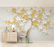 3D Tree White & Yellow Large Flowers Wallpaper Murals-ChandeliersDecor