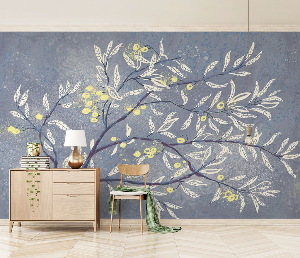 3D Tree with White Leaves Wallpaper Murals-ChandeliersDecor