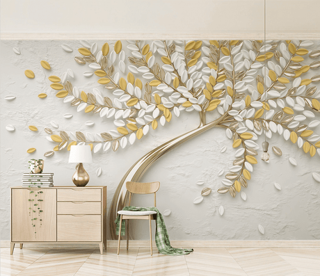 3D Tree Yellow Large Flowers Wallpaper Murals-ChandeliersDecor.com