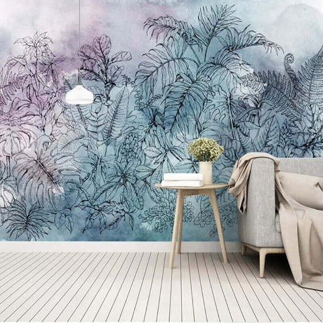 3D Tropical Watercolor Leaf Wallpaper Mural-ChandeliersDecor.com