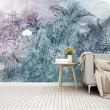 3D Tropical Watercolor Leaf Wallpaper Mural-ChandeliersDecor