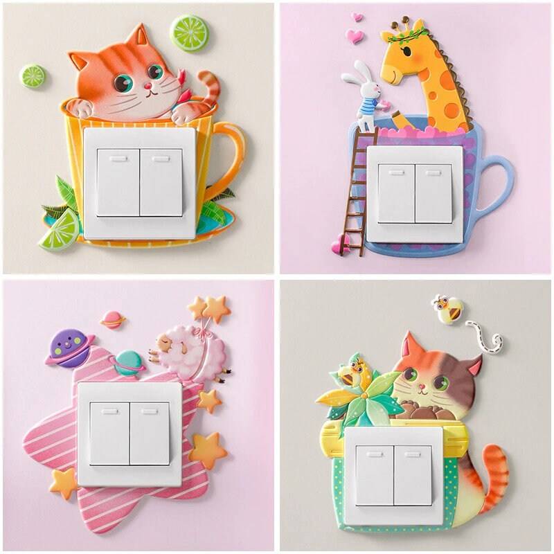 Kids Nursery Room on-off Switch 3D Wall Sticker Silicone Luminous Light Switch Sticker