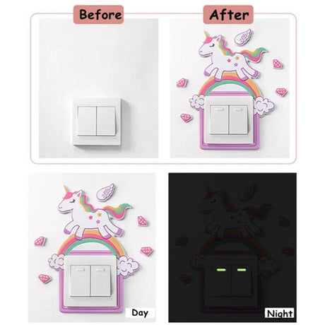 Kids Nursery Room on-off Switch 3D Wall Sticker Silicone Luminous Light Switch Sticker