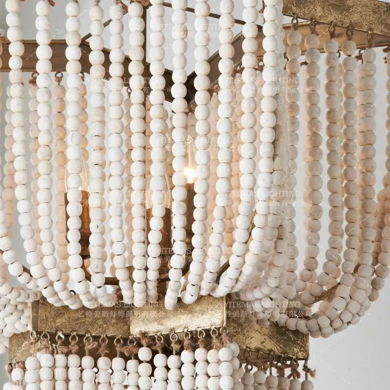 Beaded Wooden Fringe Antique Chandelier