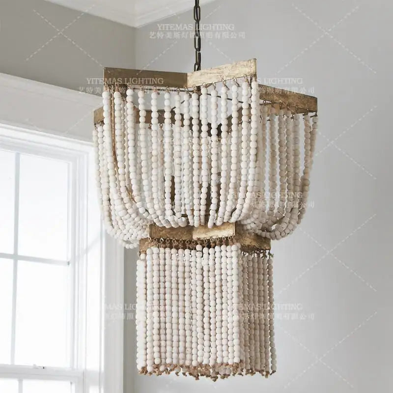 Beaded Wooden Fringe Antique Chandelier