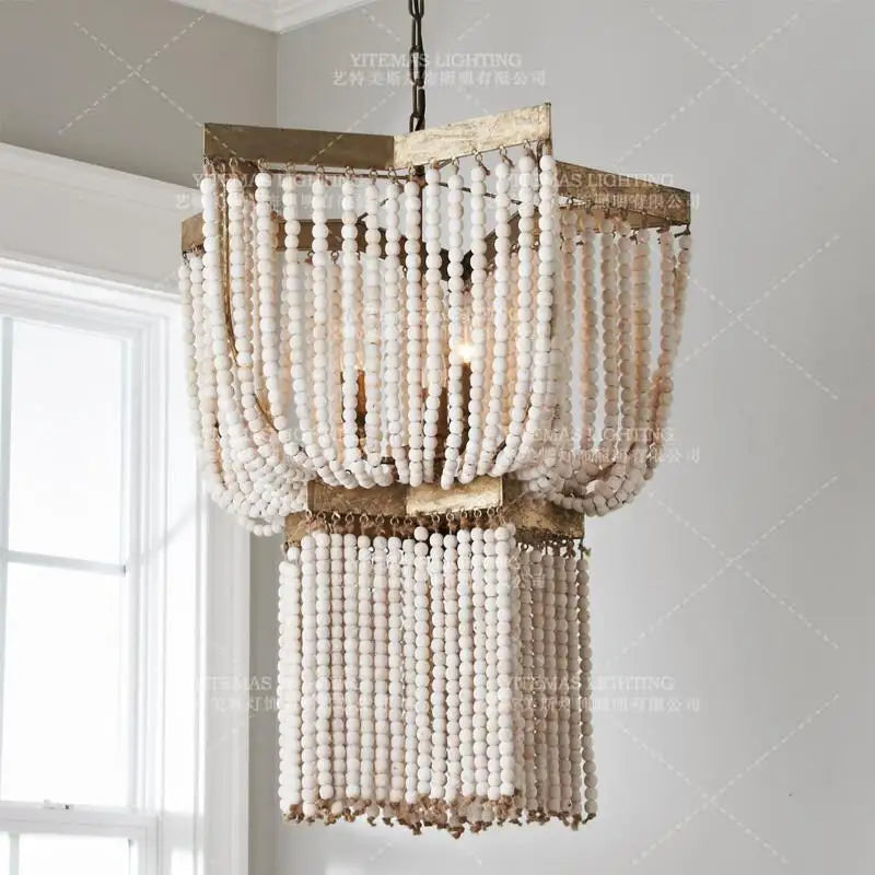 Beaded Wooden Fringe Antique Chandelier