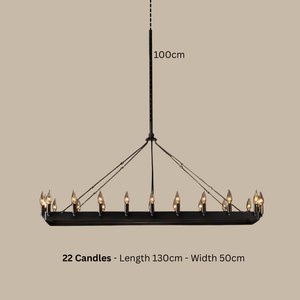 Chandelier with 22 candle-like lights on a beige background