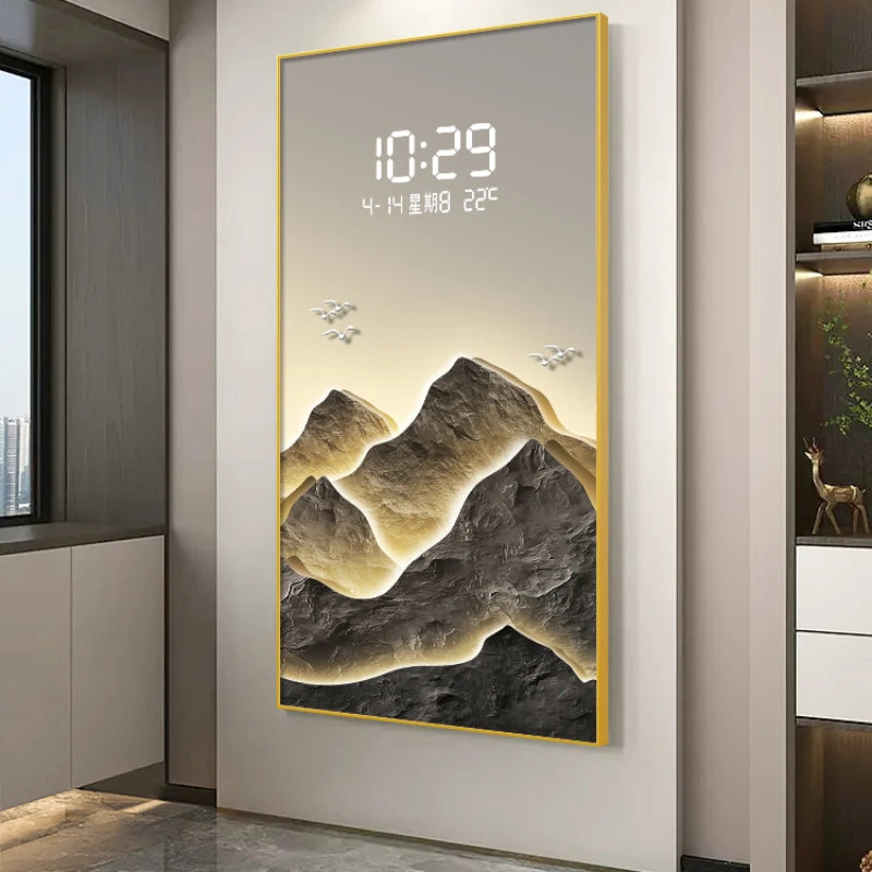 Digitale Wanduhr mit Berglandschaft