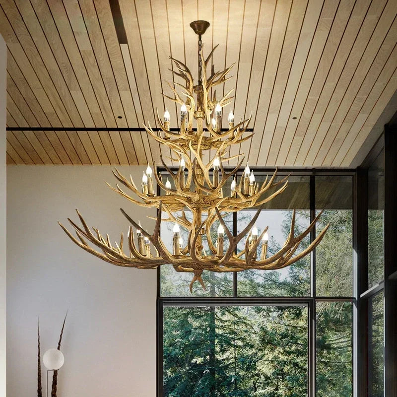 Lustre en bois de cerf - Style cottage