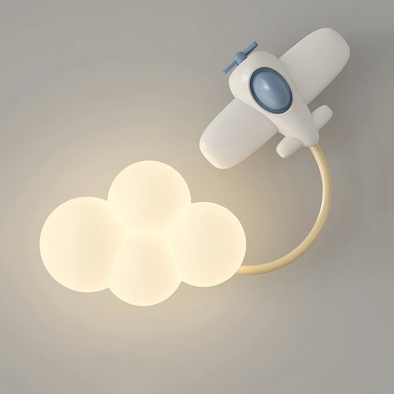 Aeroplane in Clouds Wall Light for Kids Room