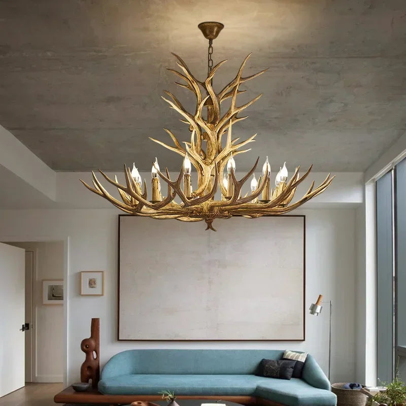 Lustre en bois de cerf - Style cottage