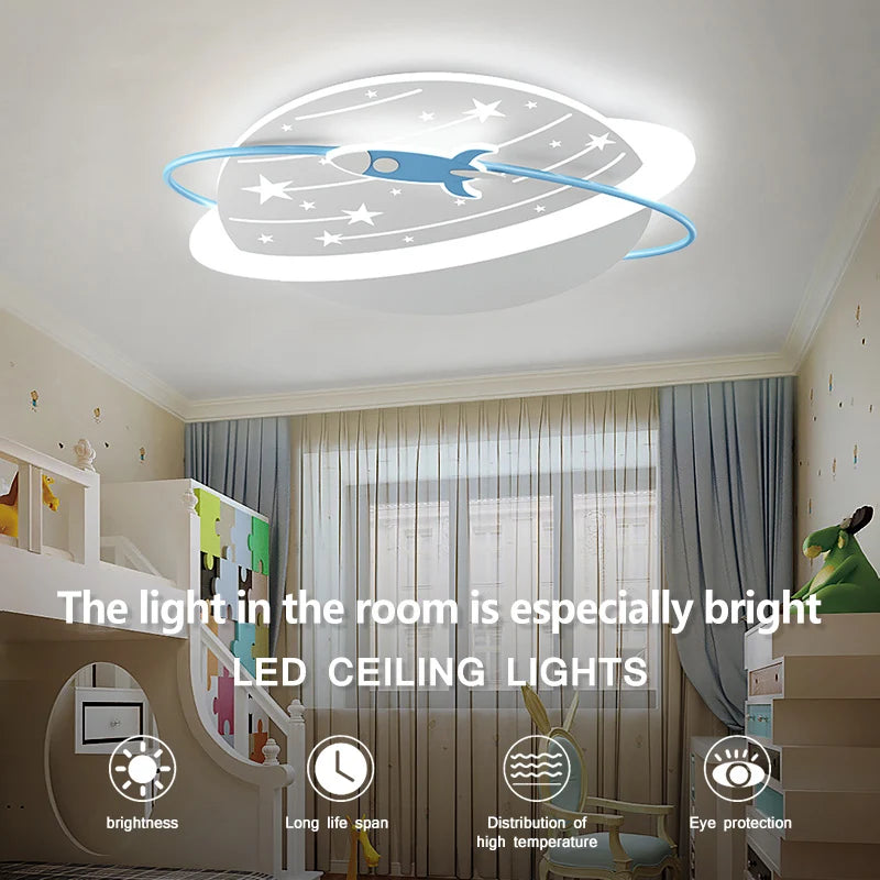 Rocket in Space Ceiling Light for Kids Room