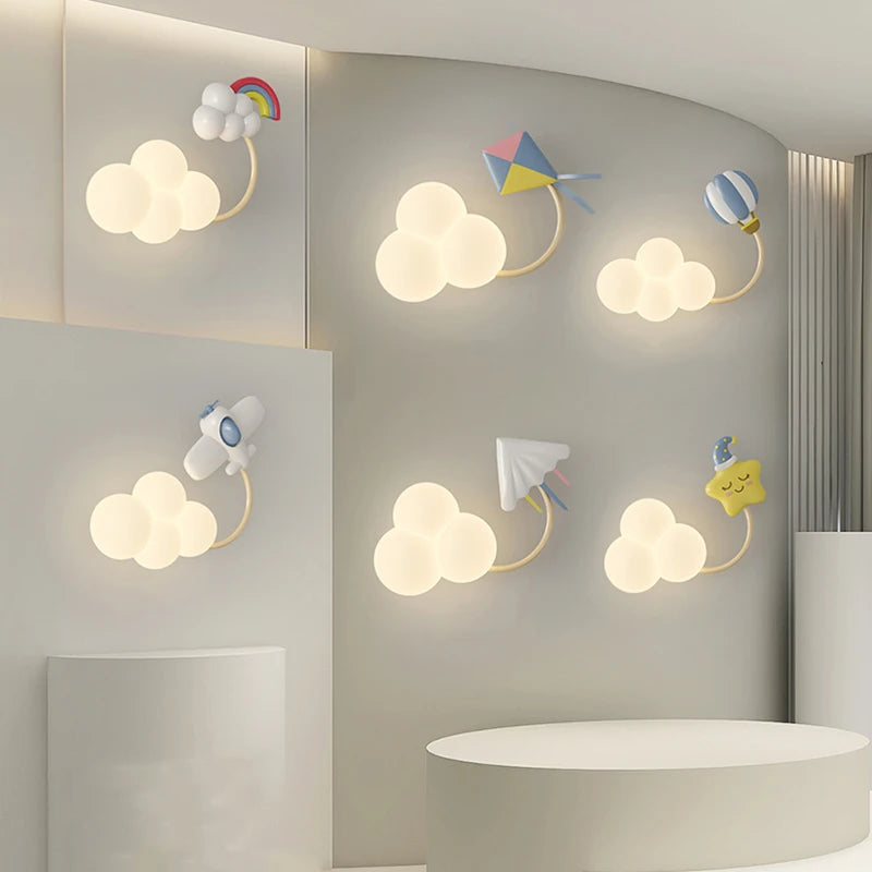 Aeroplane in Clouds Wall Light for Kids Room