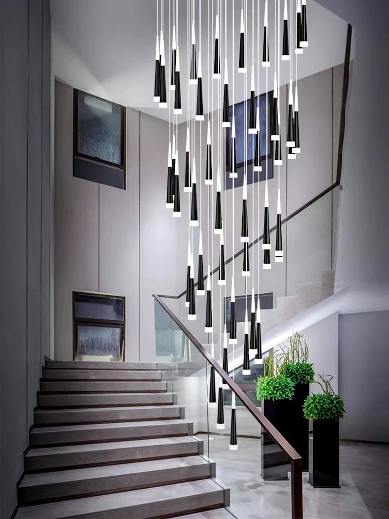 Cone Tubes Staircase Chandelier: Exquisite Illumination